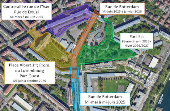 Carte décrivant les principaux secteurs d'interventions ainsi que le calendrier prévisionnel